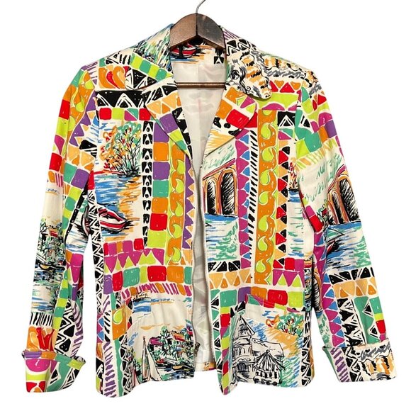 Vintage Harve Benard Multicolor Abstract Print Blazer Jacket Size S 4/6 Womens - Picture 1 of 6
